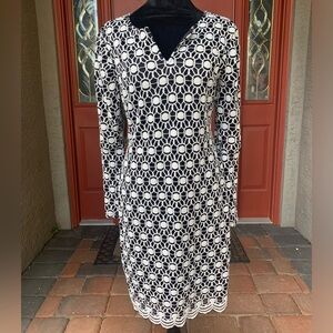 Y2K Crochet Patterned Black and White Dress with Bell Sleeves